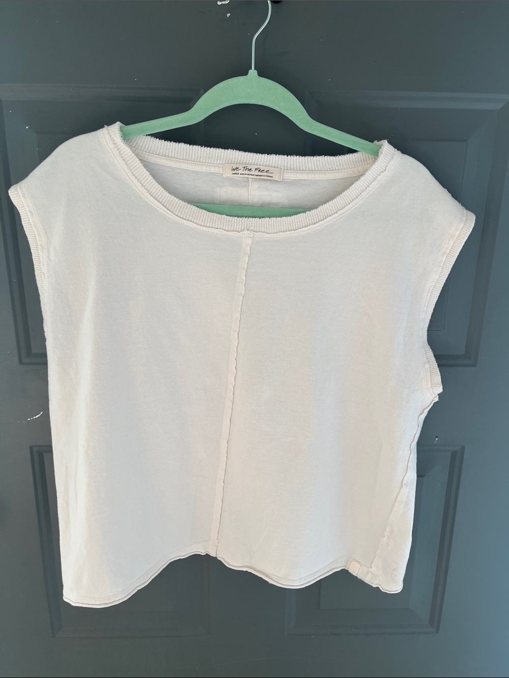 Free People We The Free Off-White Boxy Raw-Center Seam Jasmine Top Muscle Shirt